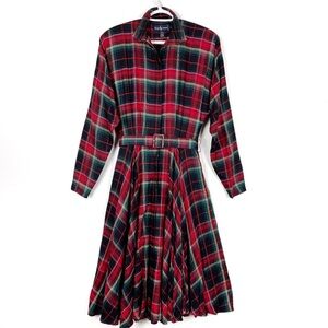 Vintage Ralph Lauren Plaid Rayon Belted Midi Dress
